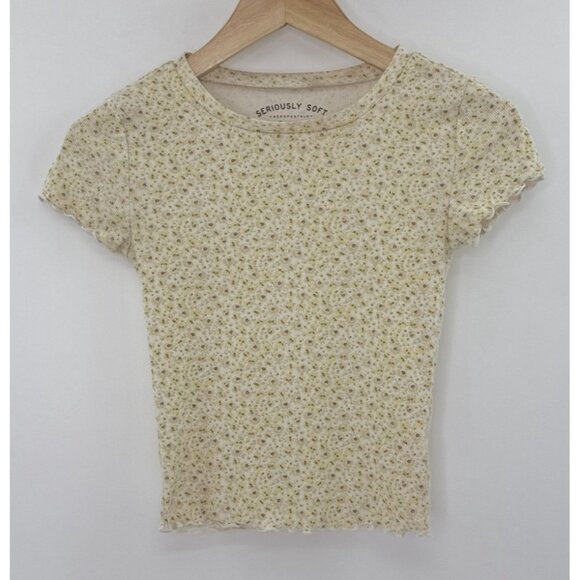 Aéropostale Women's Seriously Soft‎ Shrunken Tee Size XS Ribbed Ditzy Floral - Picture 1 of 6